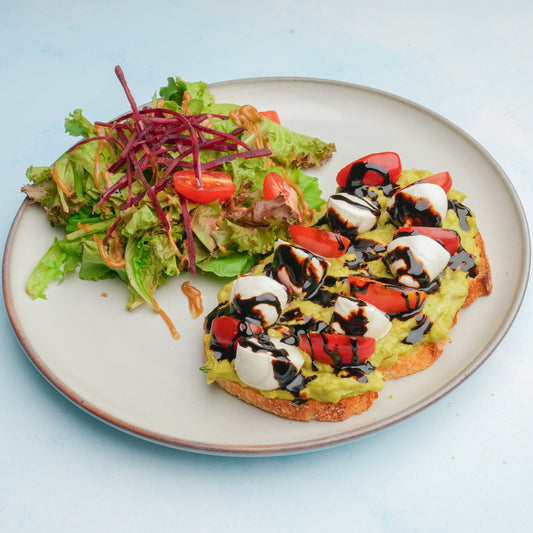 avocado toast with buffalo mozzarella