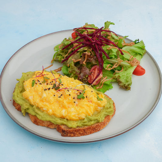 avocado toast with scrambled eggs